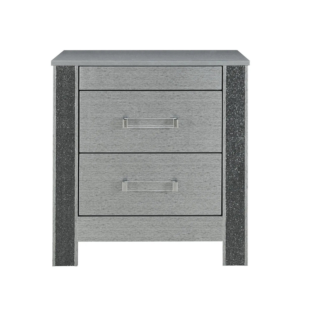 Lorenzo Nightstand | Silver Finish | Hidden Jewelry Compartment | Acrylic Bar Handles