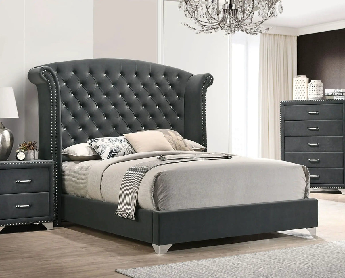 Melody Upholstered Eastern King Wingback Bed | 96.25 x 86.75 x 66.25 in | Velvet | Grey