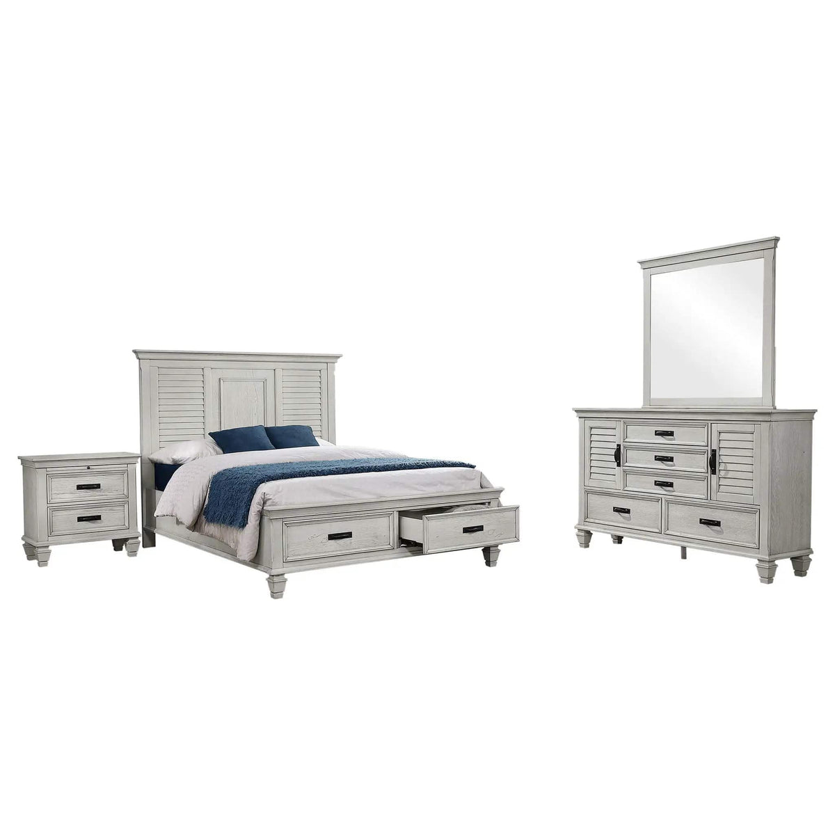 Franco 4-piece Queen Bedroom Set Distressed | 4-Piece Set | Bedroom Furniture | White