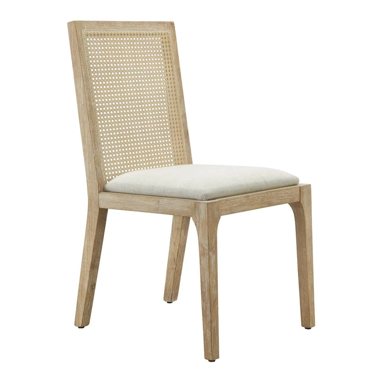 Dining Chair With Synthetic Cane Back And Upholstered Seat (Set of 2) - | Chair Set | Solid Wood | Natural