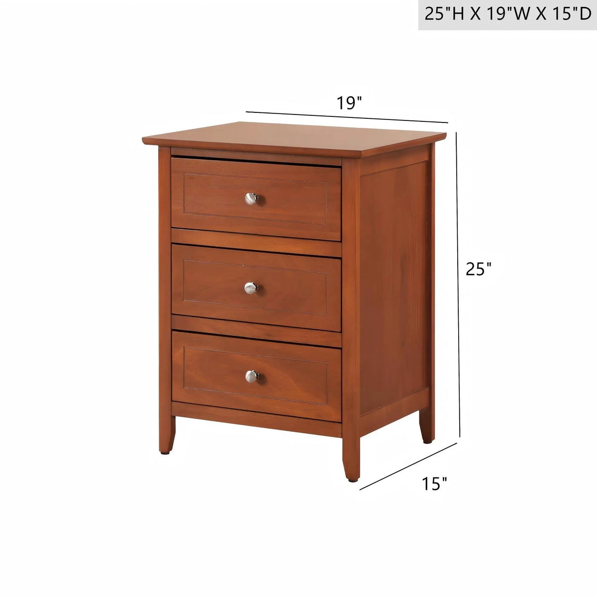 Nightstand | 3 Drawer | Real Wood Veneer | Nickel Hardware