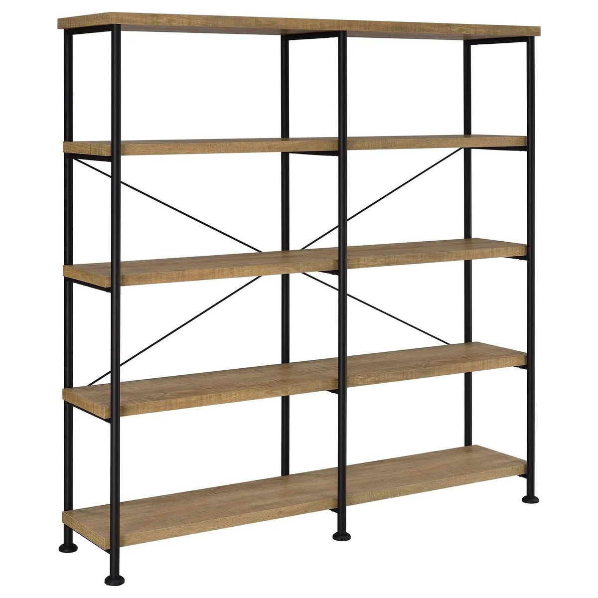 Analiese 63-inch 4-shelf Double Bookshelf Mango Standard Bookcase | 60 x 14.25 x 63 in | Engineered Wood & Metal | Home Office