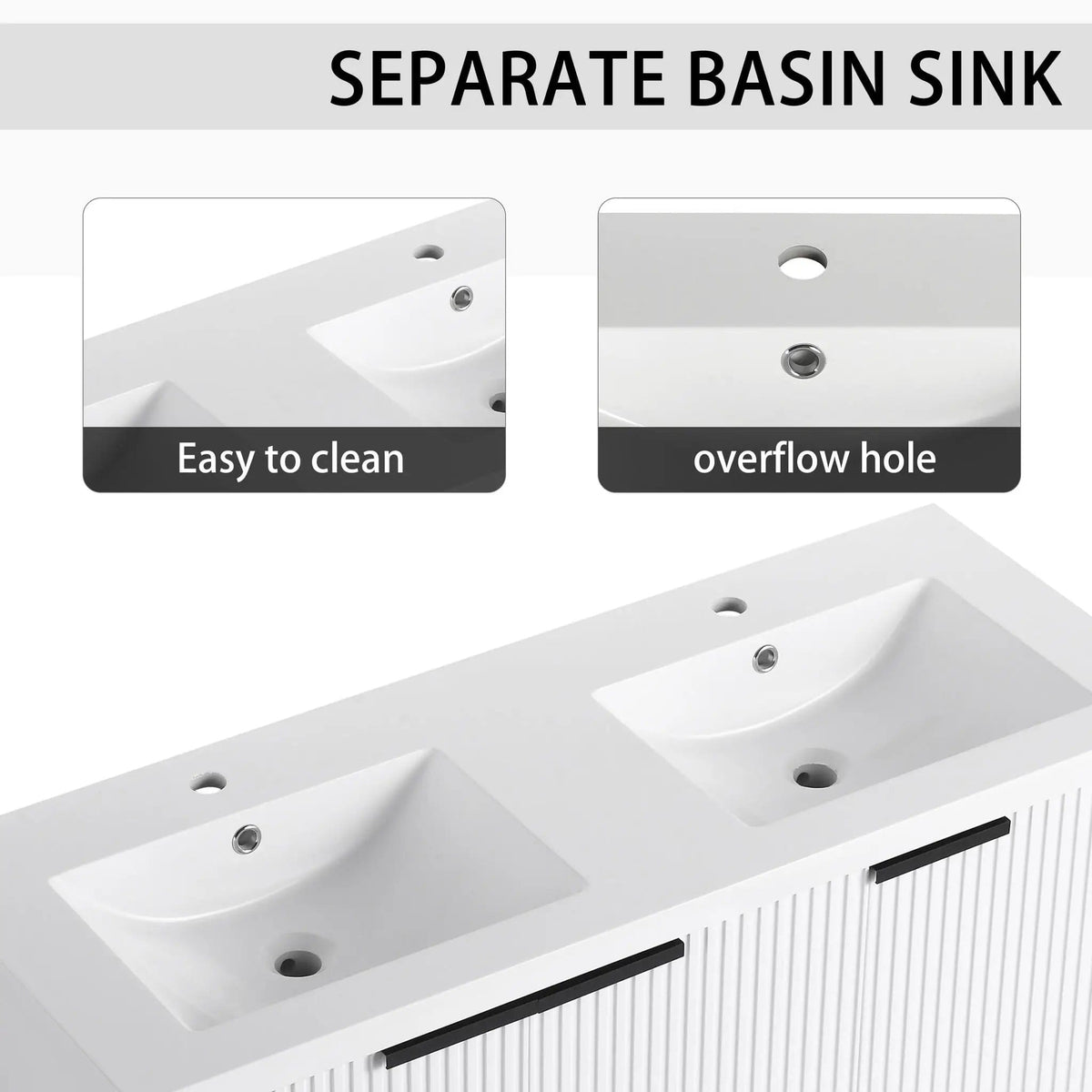 Contemporary Wall Mounted Bathroom Vanity With Resin Double Sink | 6 Pieces | Metal & Plywood | Bathroom