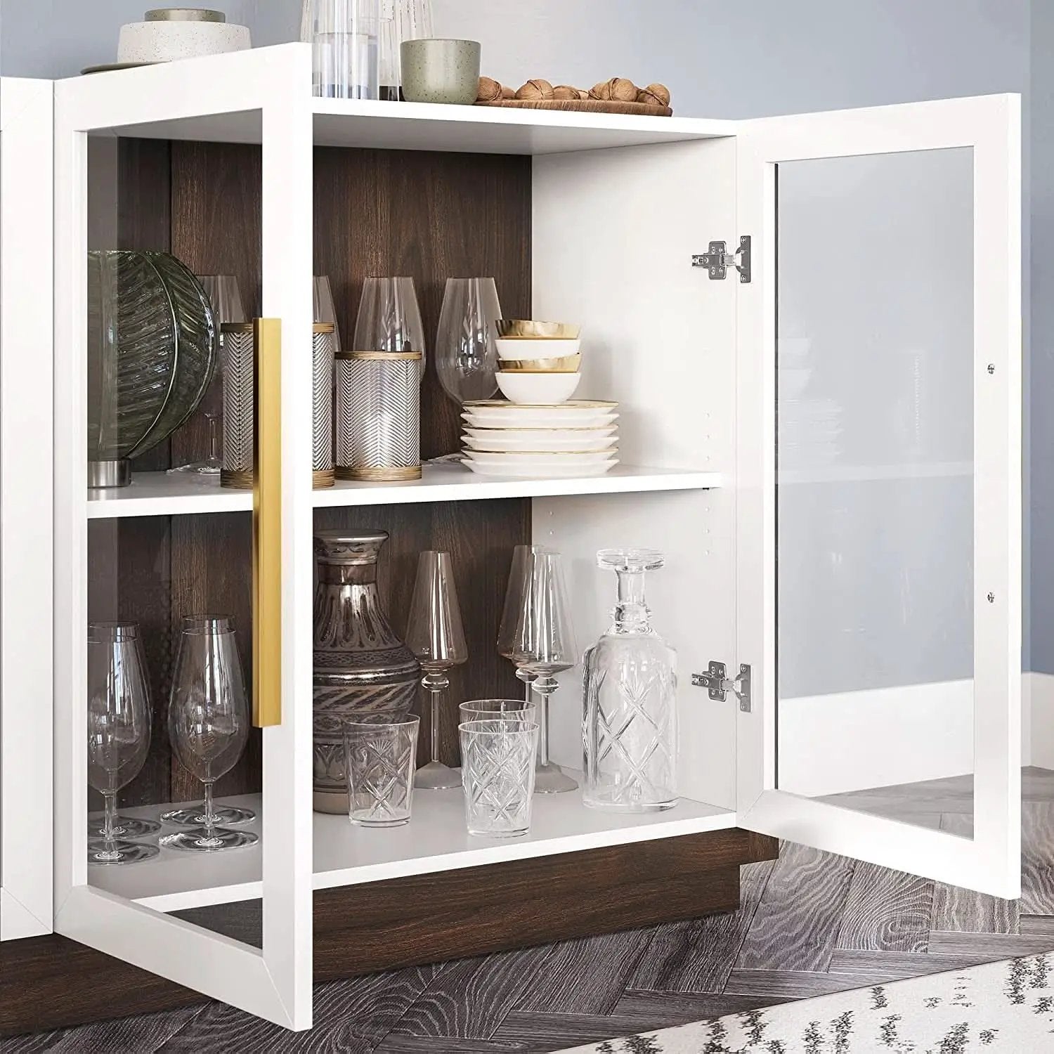 Brixston Modern Wood Glass Buffet Cabinet 64 Inch Wide from PriceLows™