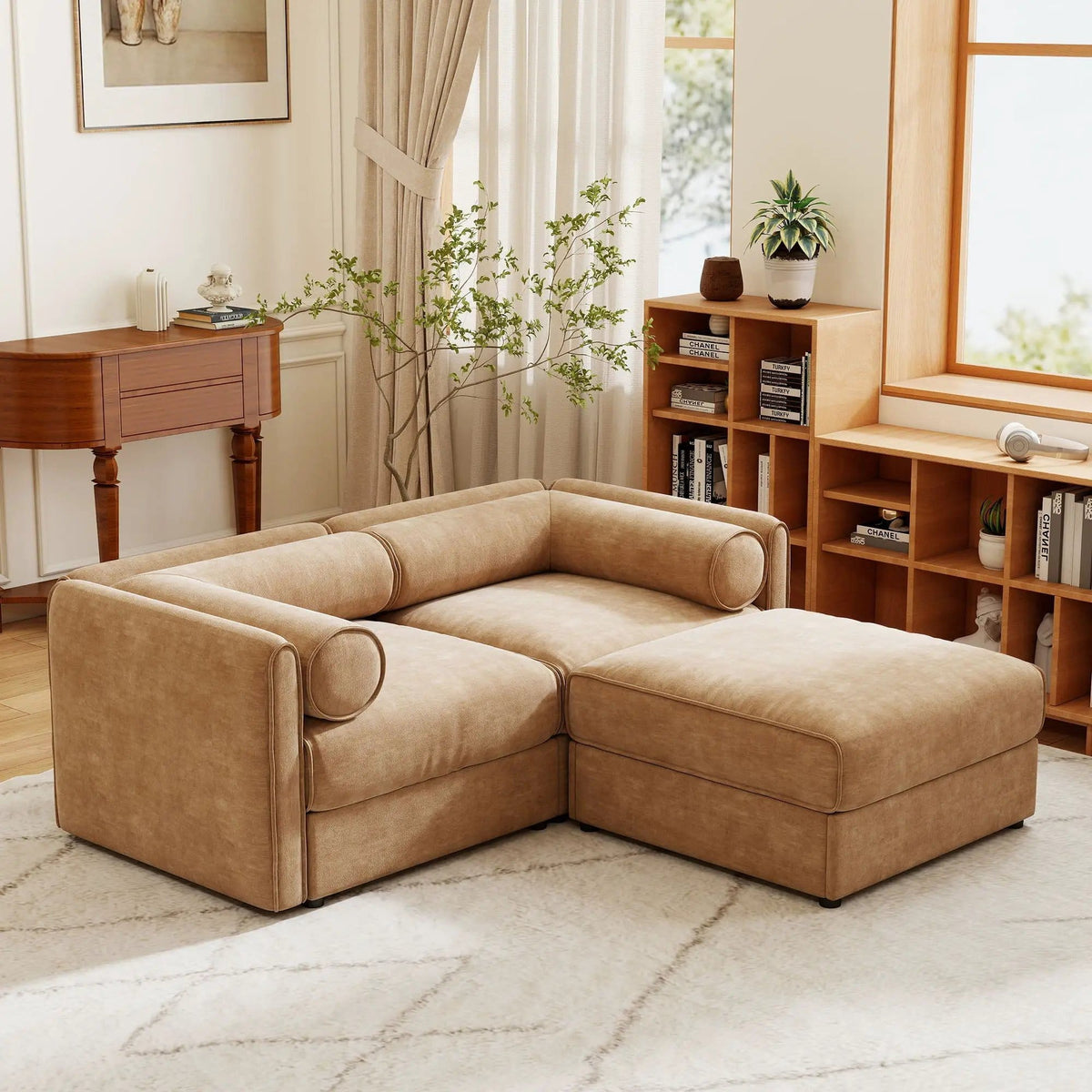 Contemporary Elegant Sofa With Storage And Ottoman 2 Piece Living Room Set | 2 Piece Living Room Set | Living Room Furniture | Living Room
