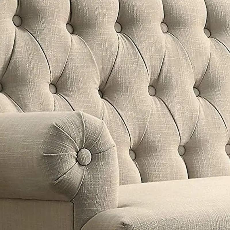 Warm Beige Tufted Linen Love Seat For Small Spaces from PriceLows™