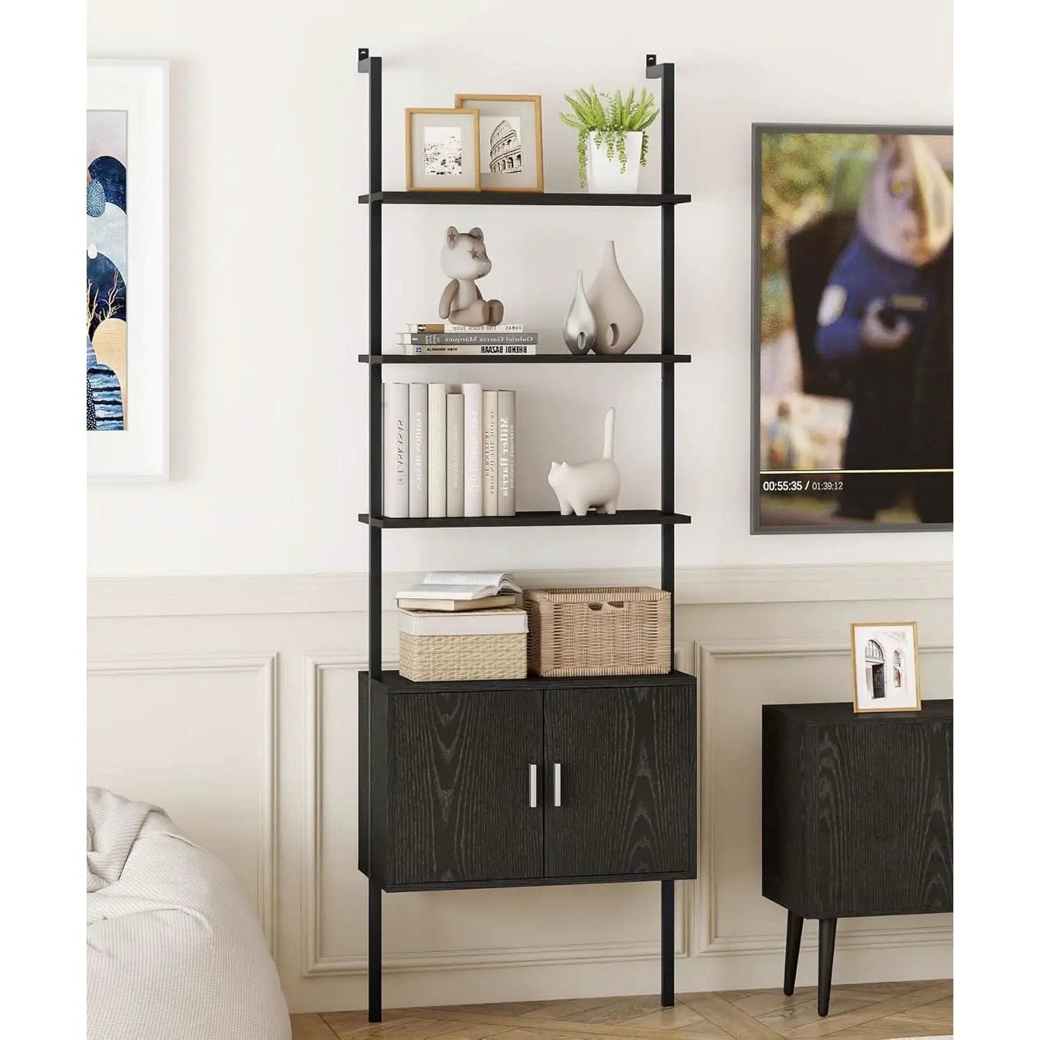 73 Inch Tall Bookshelf Black Wood Grain Living Room from PriceLows™
