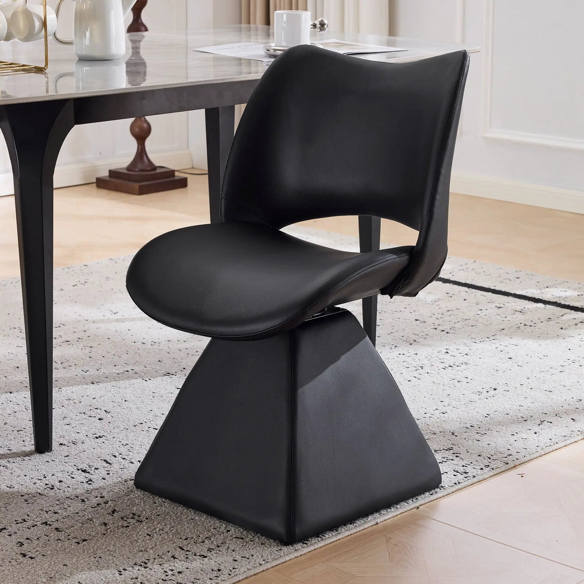 Modern Swivel Dining Chair | High Back | Faux Leather | Black