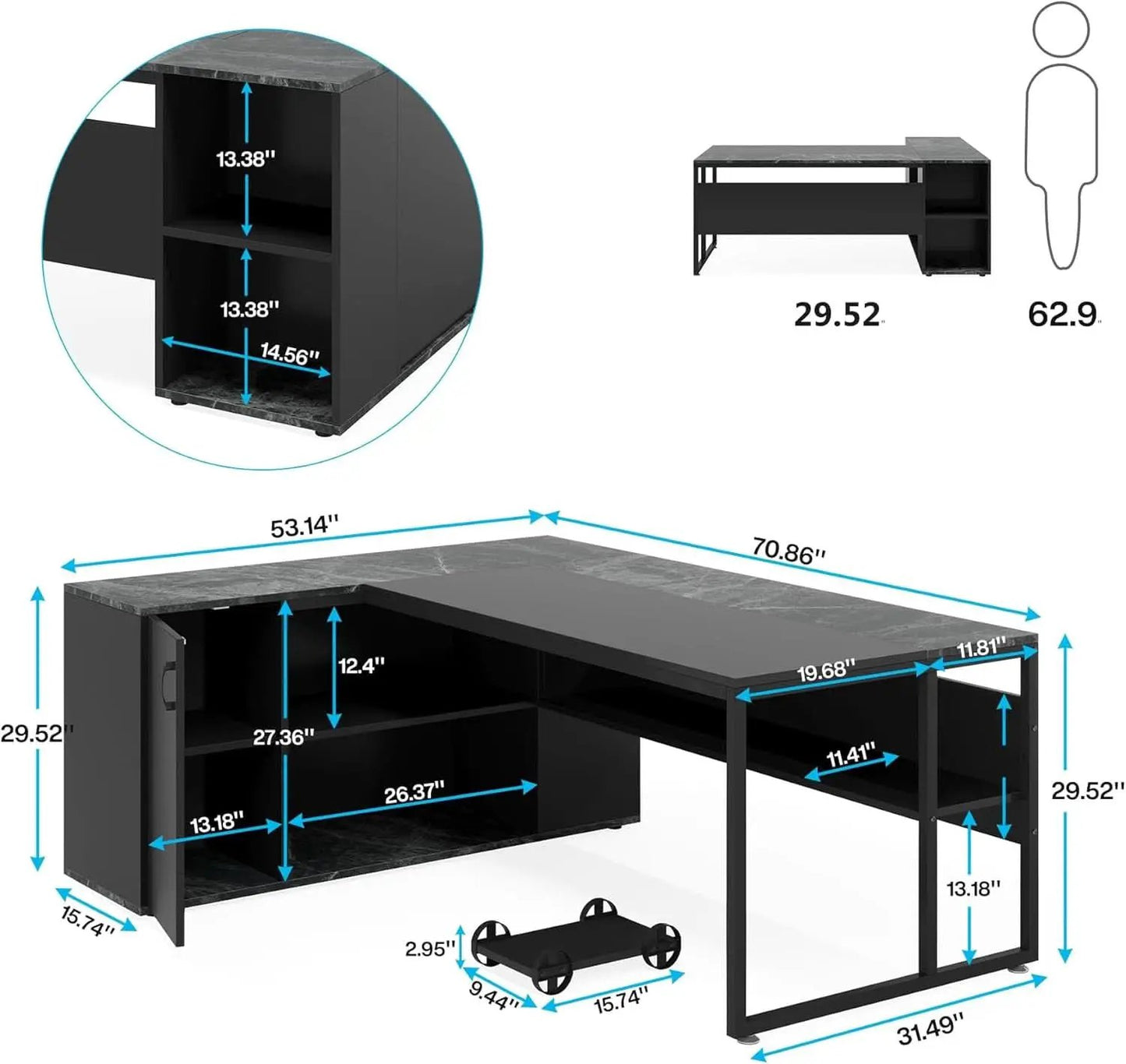 71 Inch Black L Shaped Executive Desk With Storage from PriceLows™