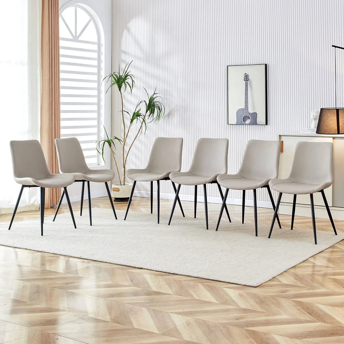 Modern Medieval Style Restaurant Cushioned Chairs With Suede Backrests Chair Set | 3 Pieces | Fabric & Metal | Dining Room