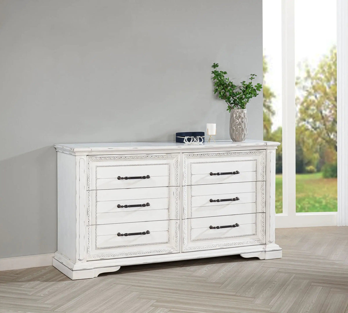 McKinney 6-drawer Bedroom Dresser Cabinet Vintage | 73.5 x 20.5 x 39.25 in | Engineered Wood | White