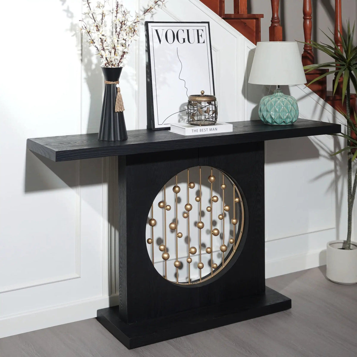 Console Table With Circular Art Decor For Living Room Multi | 56 x 14 x 32.3 in | Engineered Wood & Metal | Living Room