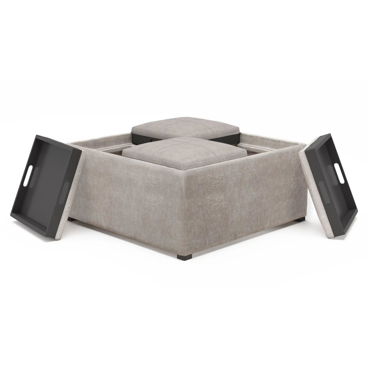 Avalon Square Storage Ottoman | Coffee Table Design | Four Flip Over Serving Trays | 35 Inch Width