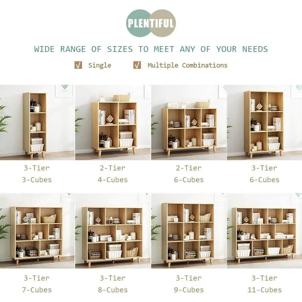 Open Cube Low Bookcase 3 Tier Freestanding Oak Finish from PriceLows™