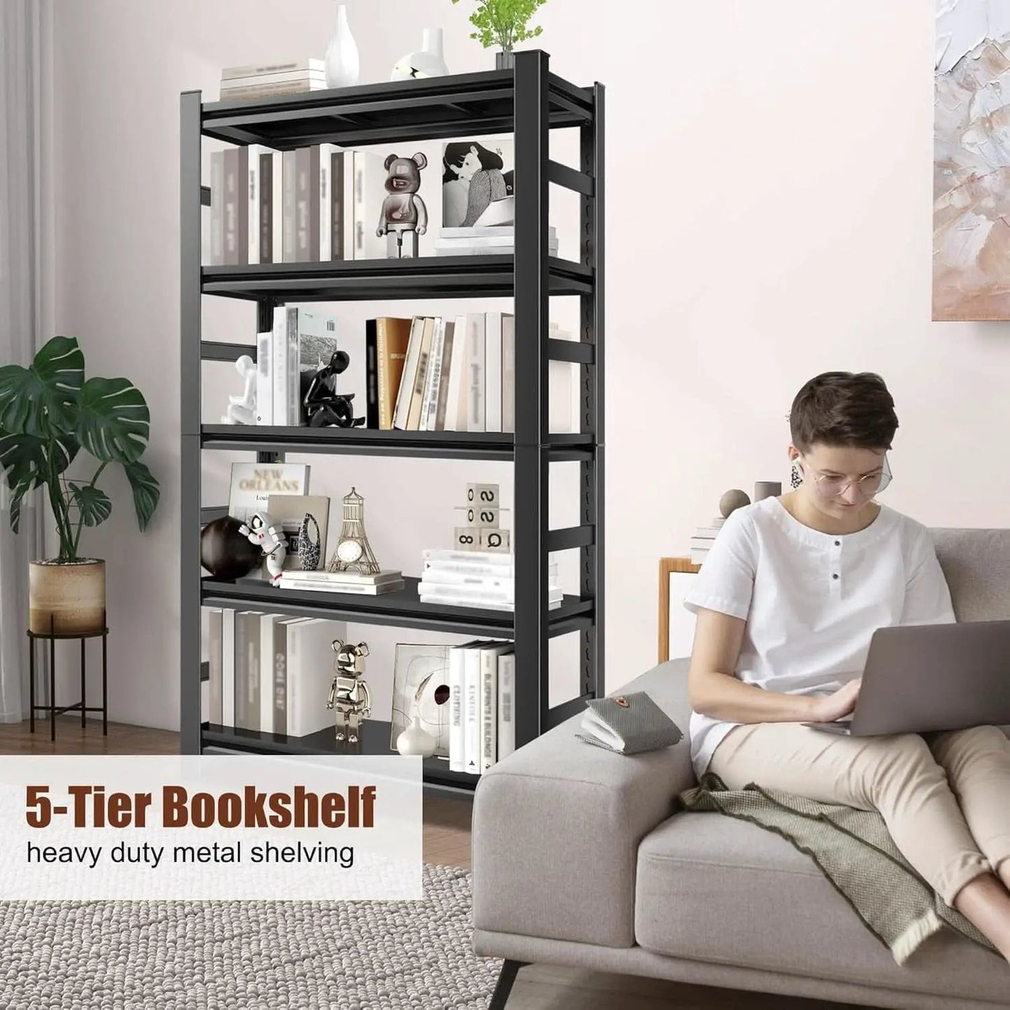 72 Inch Tall Industrial Metal Freestanding Bookshelf from PriceLows™