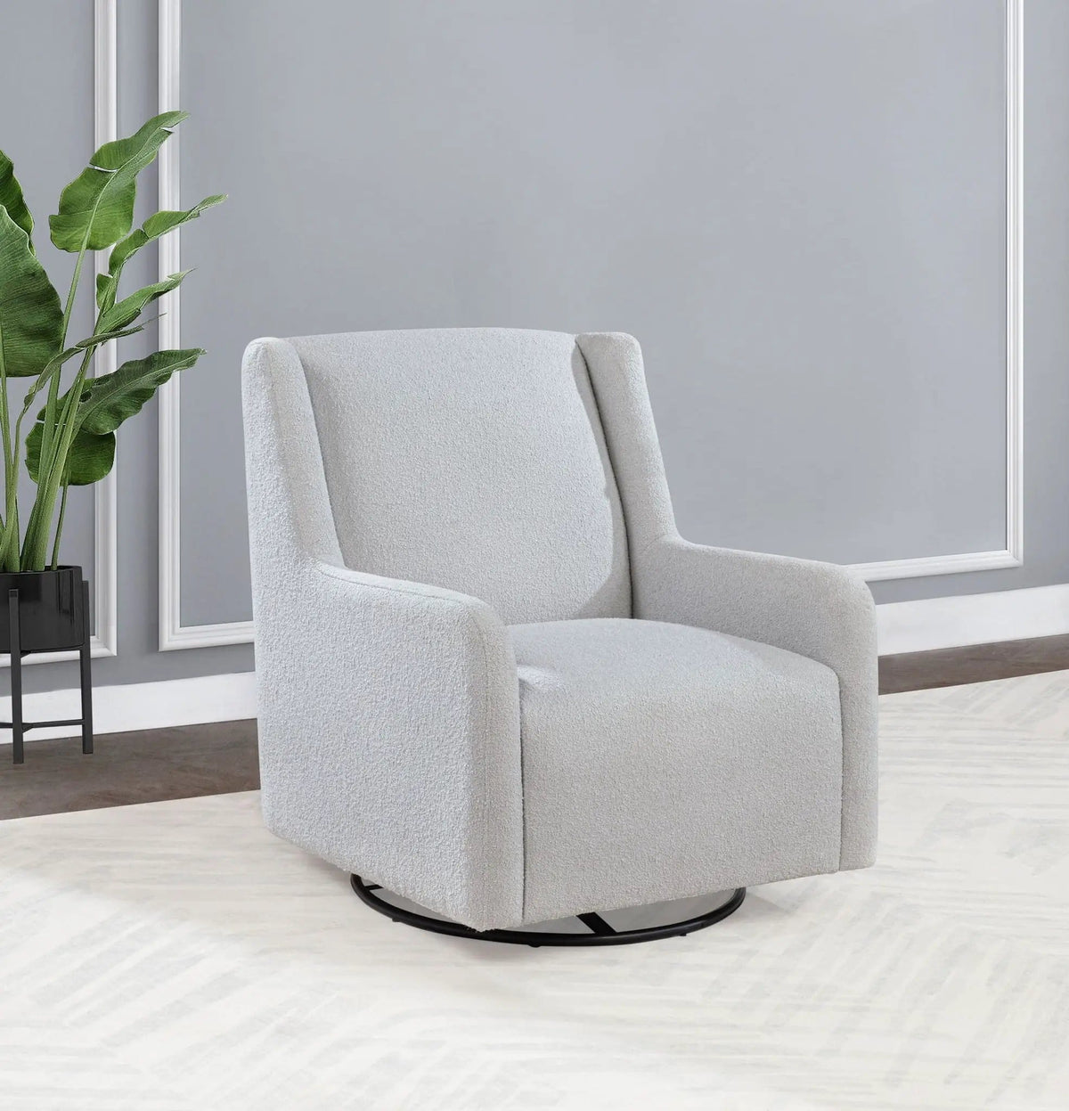 Serra Boucle Upholstered Swivel Glider Dove Glider Chair | 30.25 x 35.5 x 35.75 in | Boucle & Fabric | Grey