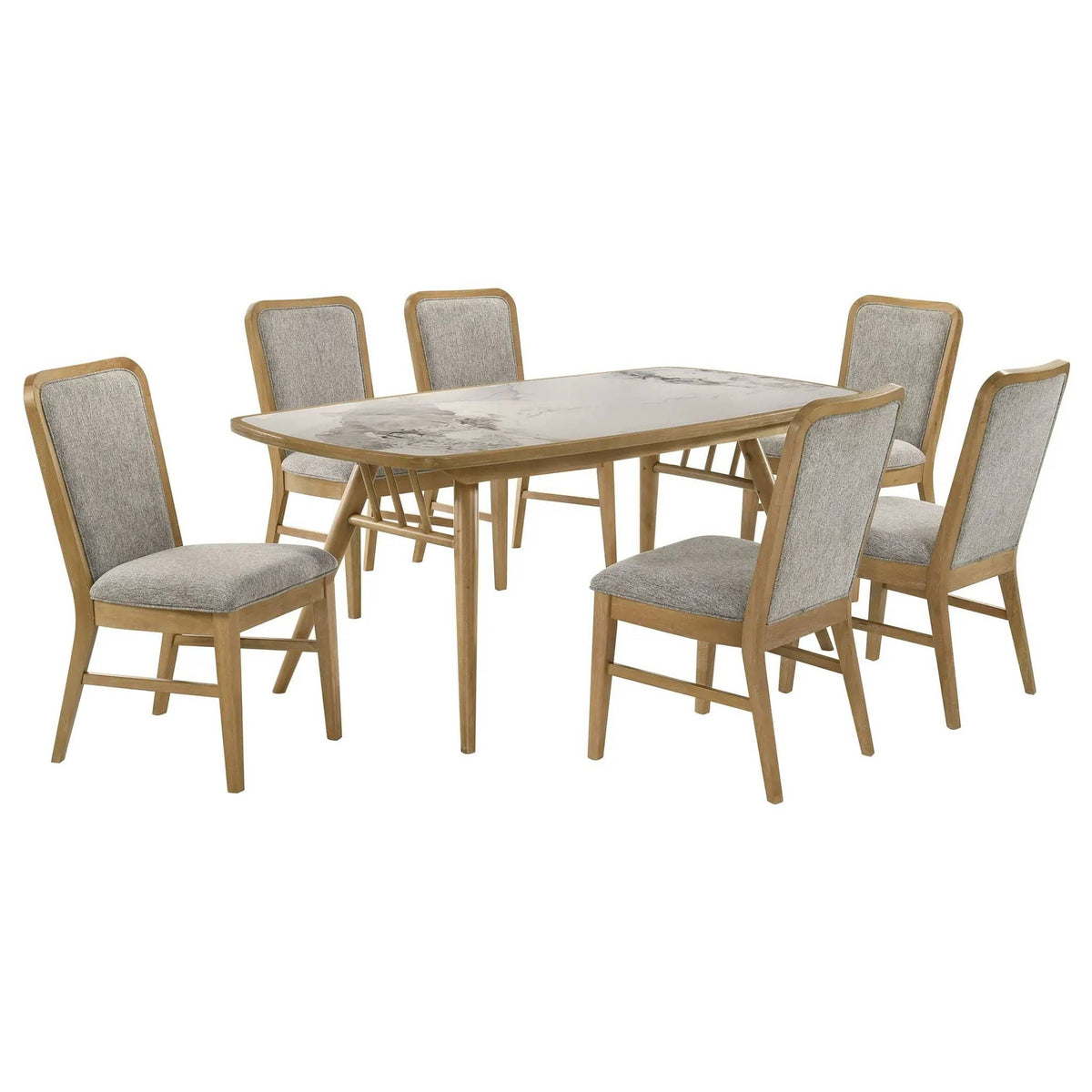 Croyden 7-piece Rectangular Dining Set Weathered | 7-Piece Set | Solid Wood & Marble | Natural