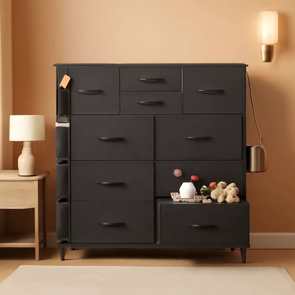 10 Drawer Dresser With Black Finish For Bedroom Storage from PriceLows™
