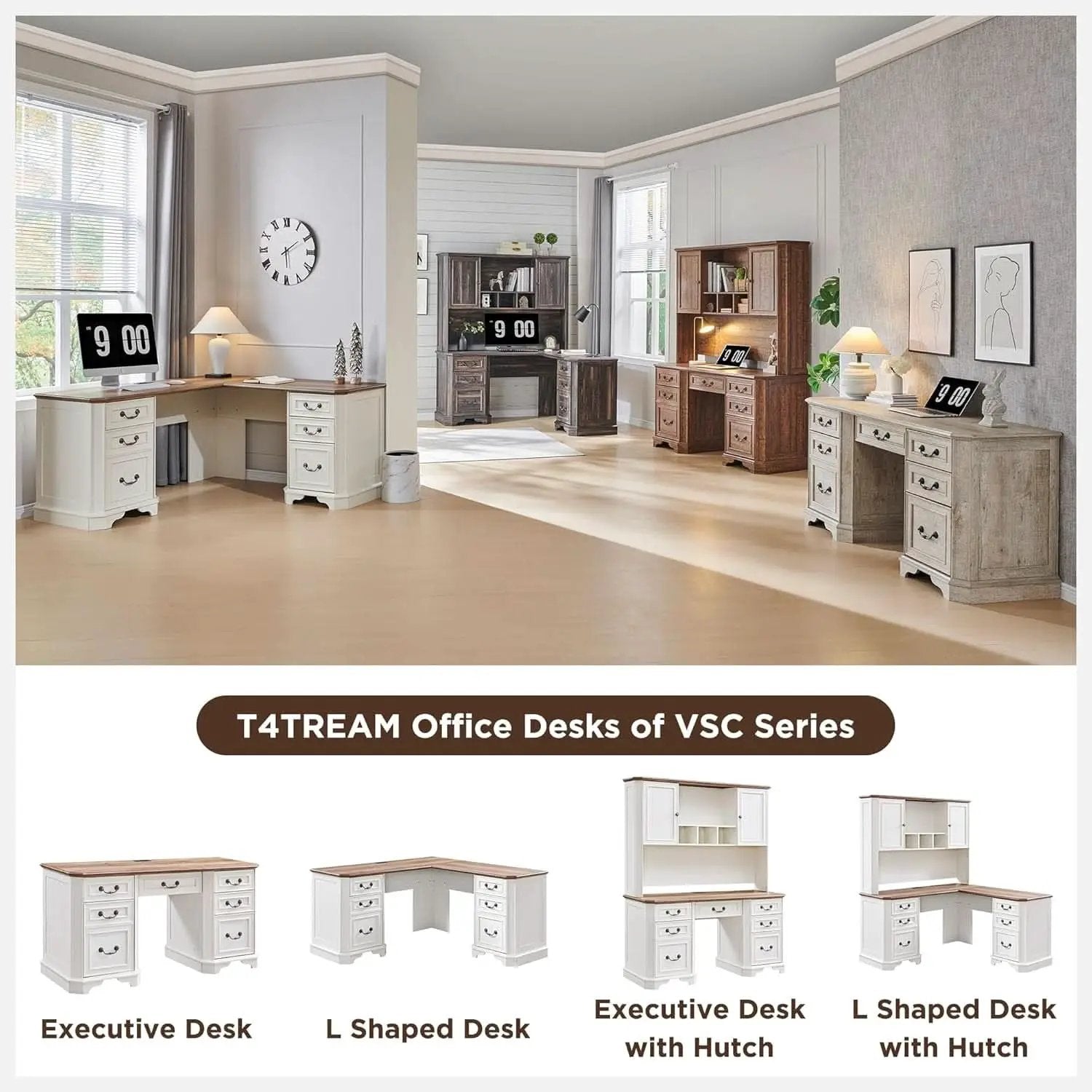 59 Victorian Farmhouse Executive Desk Antique White from PriceLows™