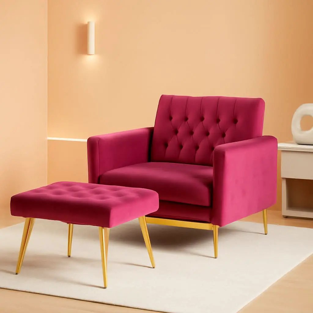Fuchsia Velvet Adjustable Accent Chair With Three Backrest Angles from PriceLows™