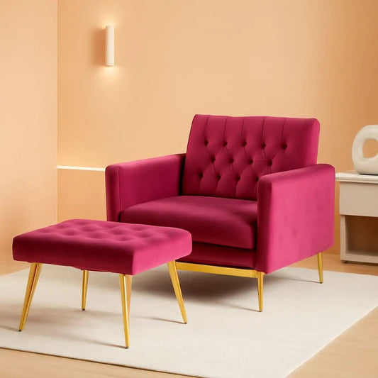 Fuchsia Velvet Adjustable Accent Chair With Three Backrest Angles from PriceLows™
