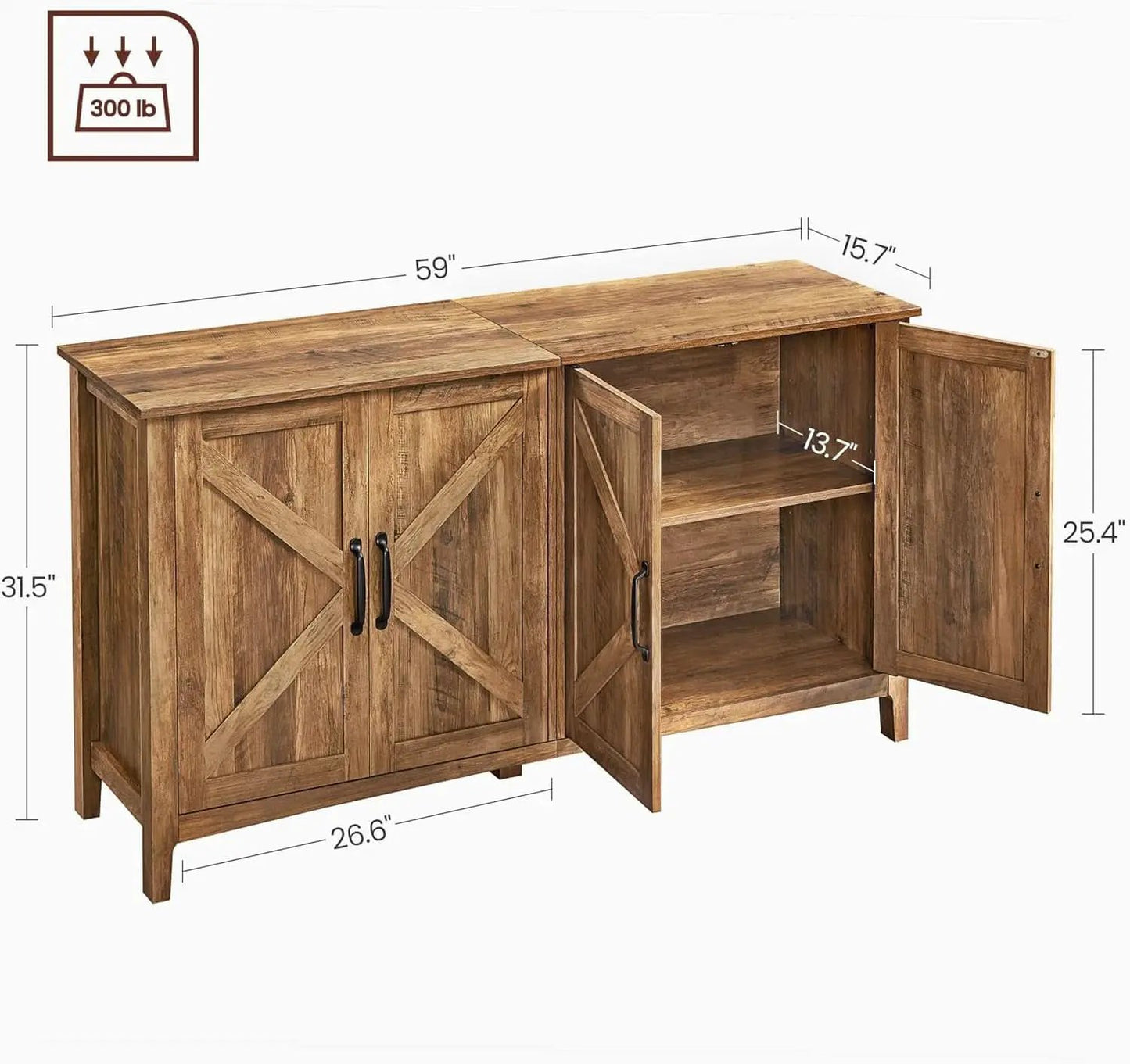 Rustic Walnut Buffet Cabinet With Adjustable Shelves from PriceLows™