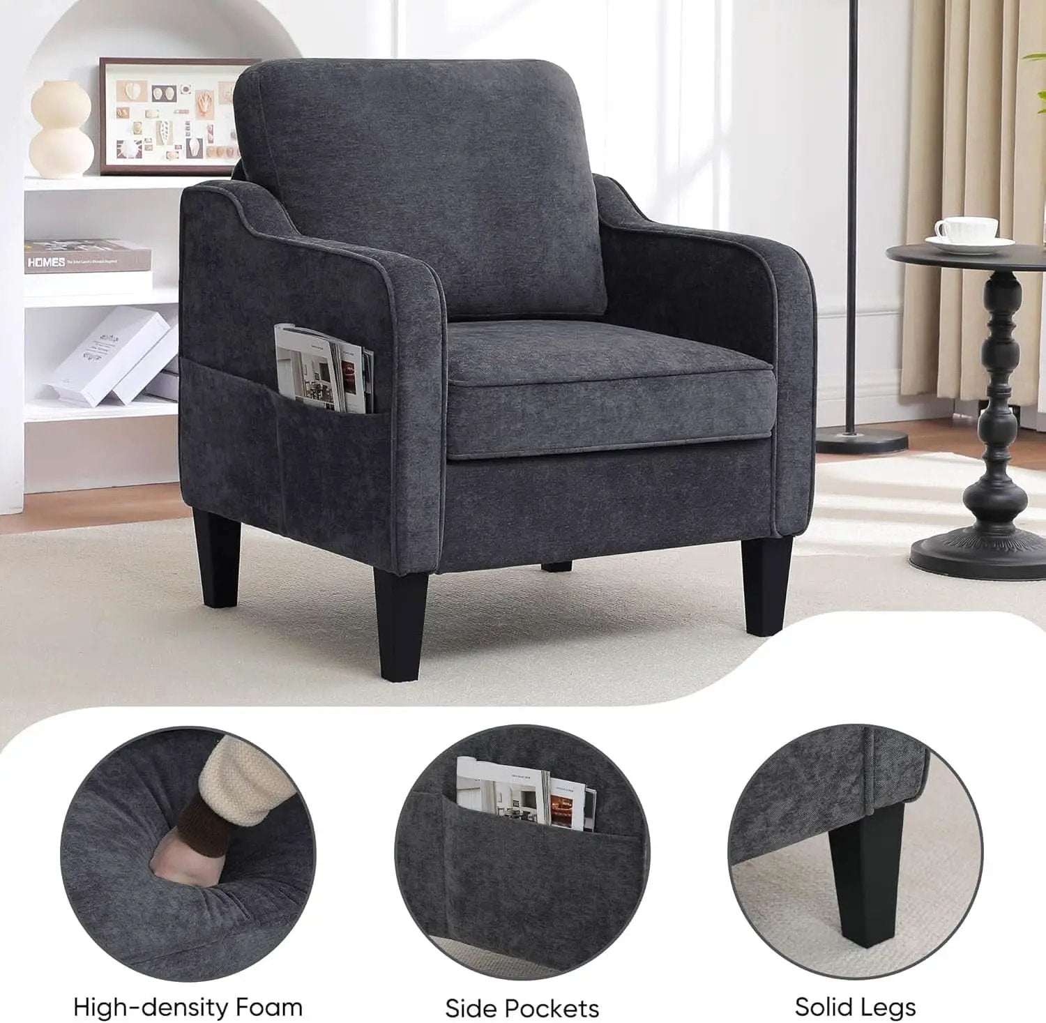 Dark Grey Mid Century Modern Accent Chair For Living Room from PriceLows™
