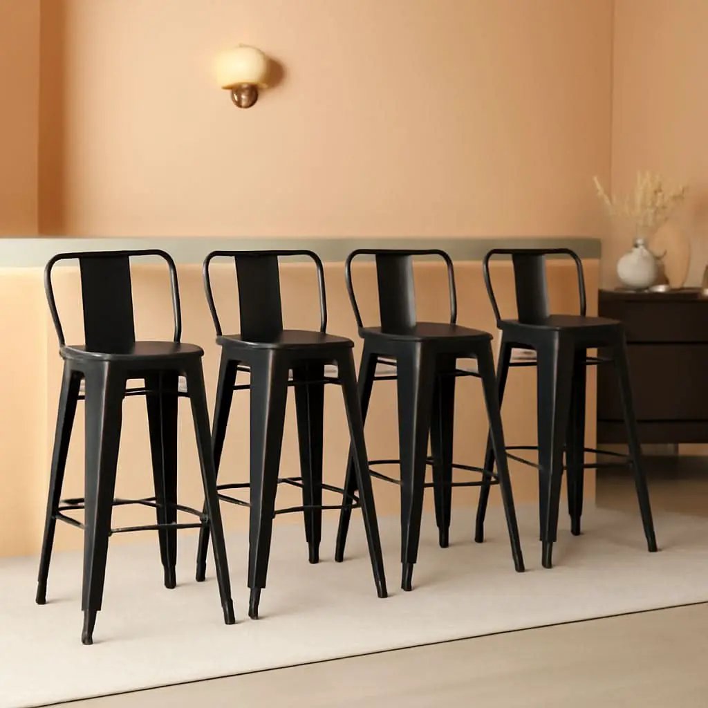 26 Inch Black Industrial Metal Bar Stools Set Of 4 For Indoor Outdoor Weather Resistant Ergonomic Comfort from PriceLows™