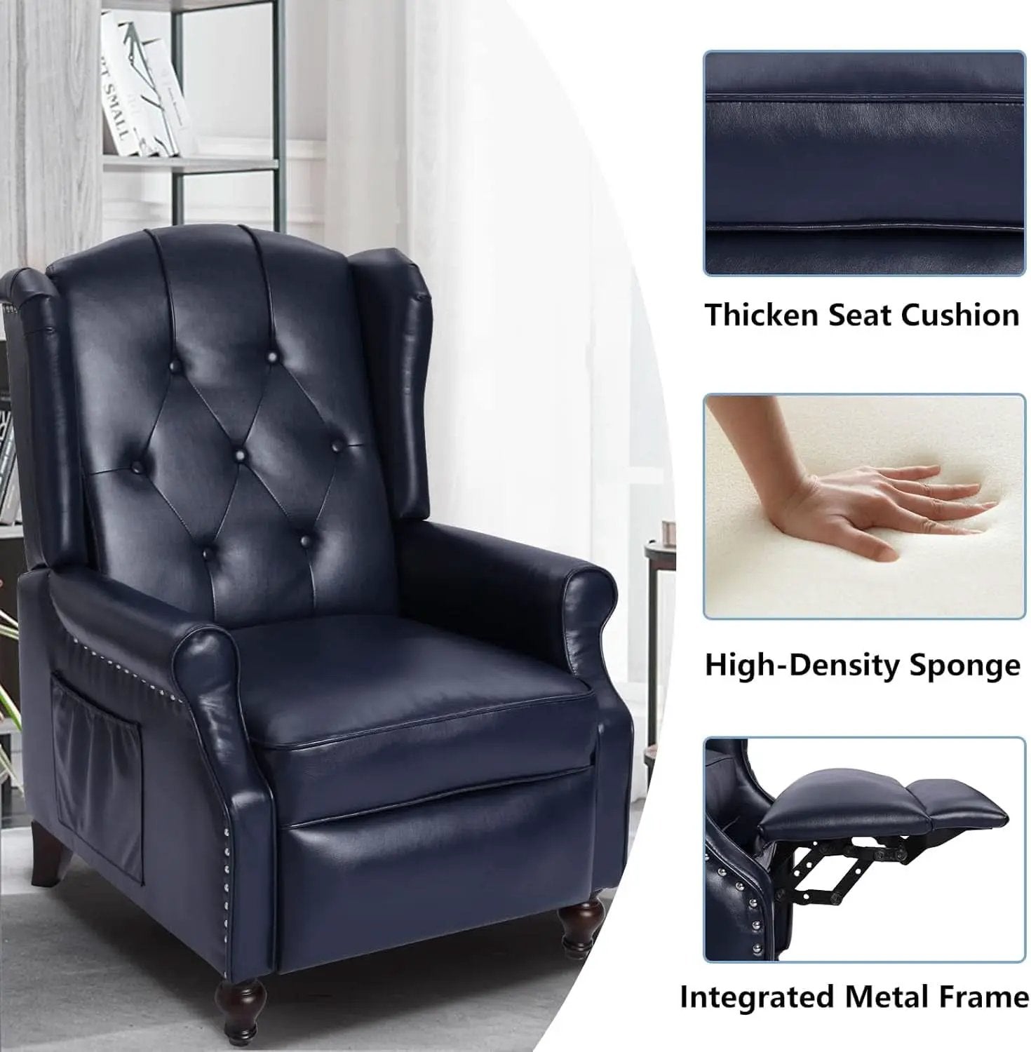 Wingback Recliner Chair Massage And Heat Tufted PU Leather from PriceLows™