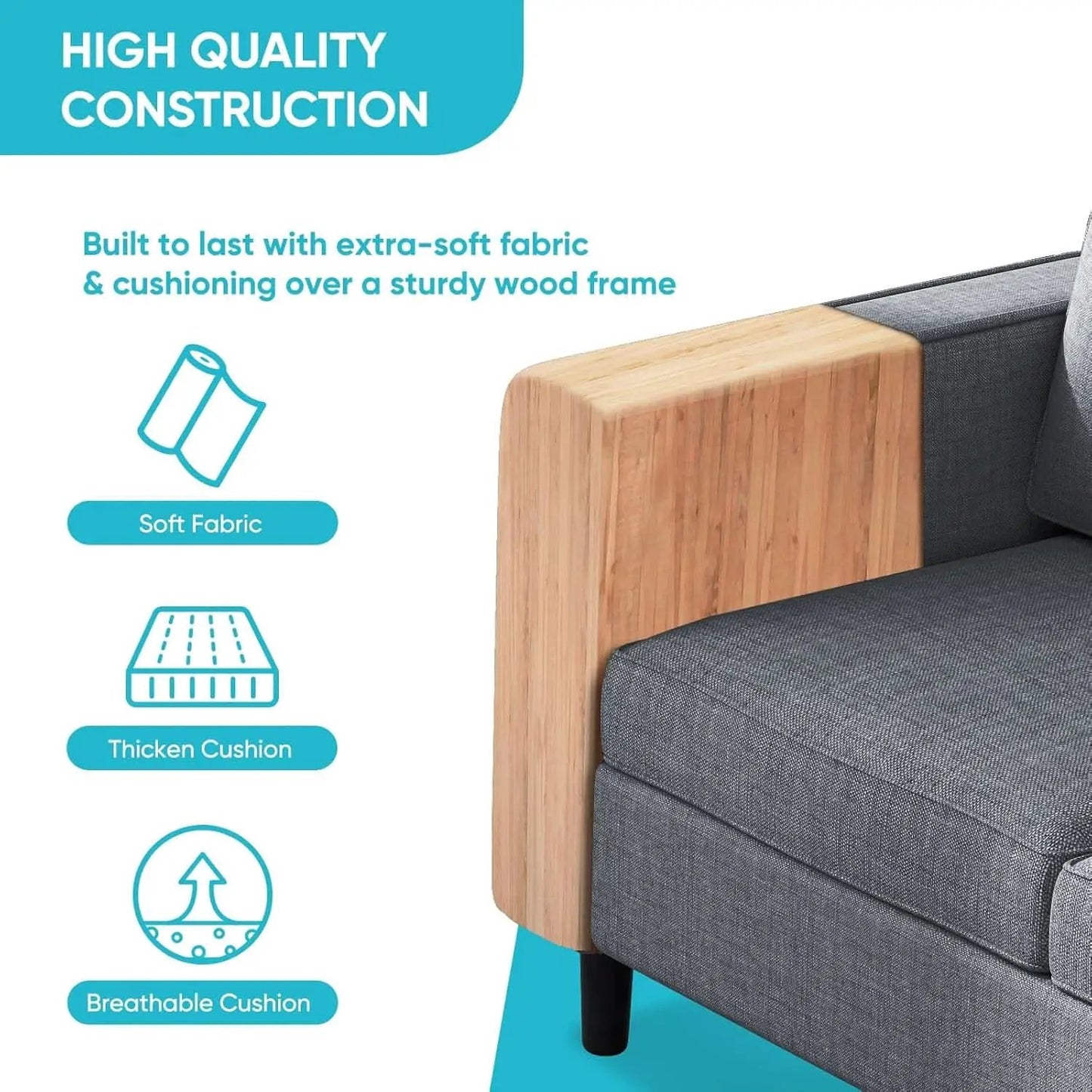6 Seater Sectional Sofa In Dark Grey Linen With Ottoman from PriceLows™