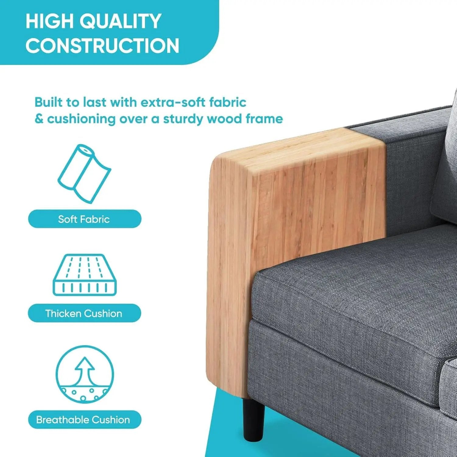 6 Seater Sectional Sofa In Dark Grey Linen With Ottoman from PriceLows™