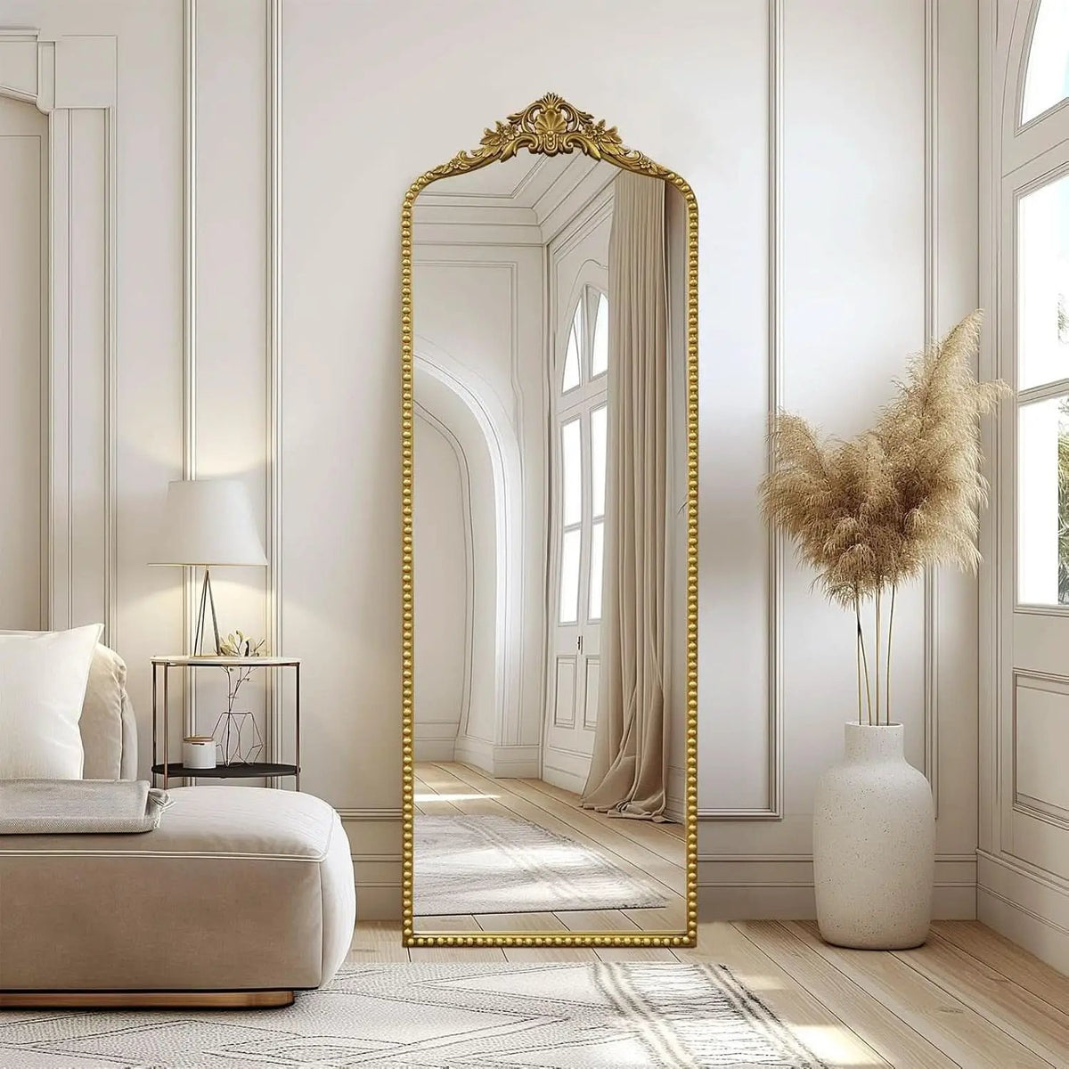 65 Inch Gold Baroque Full Length Floor Mirror Ornate Antique