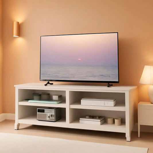 65 Inch TV Stand With Open Storage Shelves White Cabinet from PriceLows™