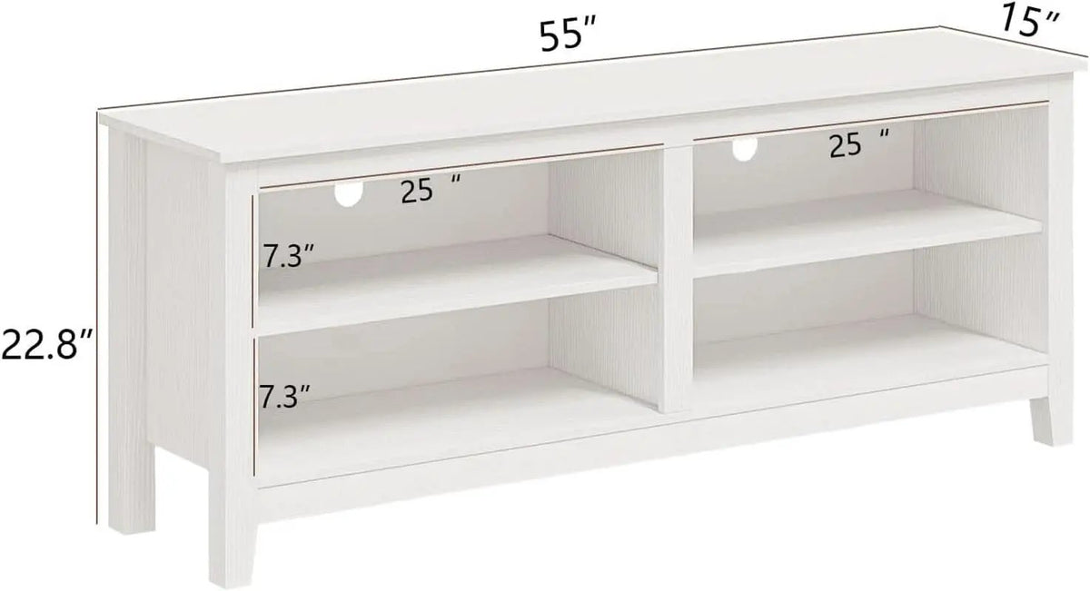 65 Inch TV Stand With Open Storage Shelves White Cabinet from PriceLows™