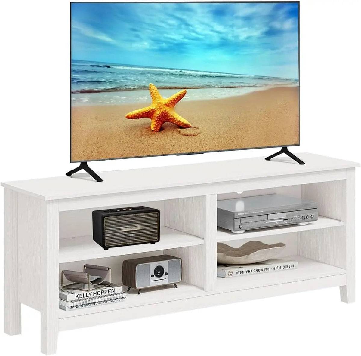 65 Inch TV Stand With Open Storage Shelves White Cabinet from PriceLows™