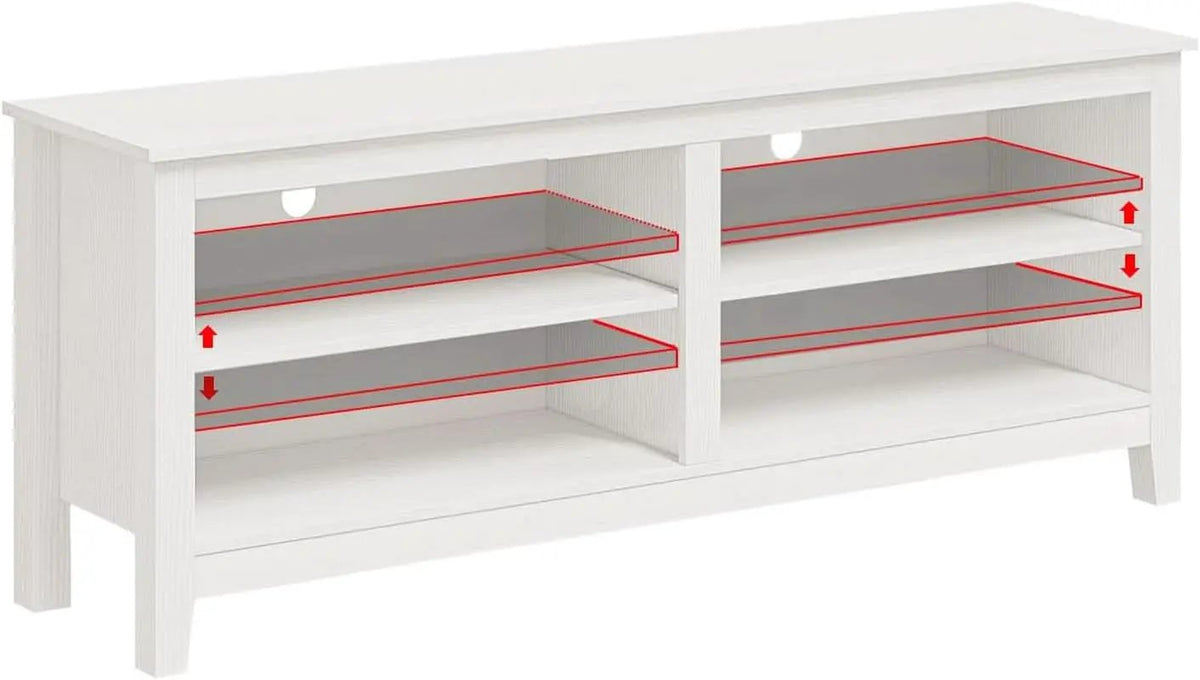 65 Inch TV Stand With Open Storage Shelves White Cabinet from PriceLows™