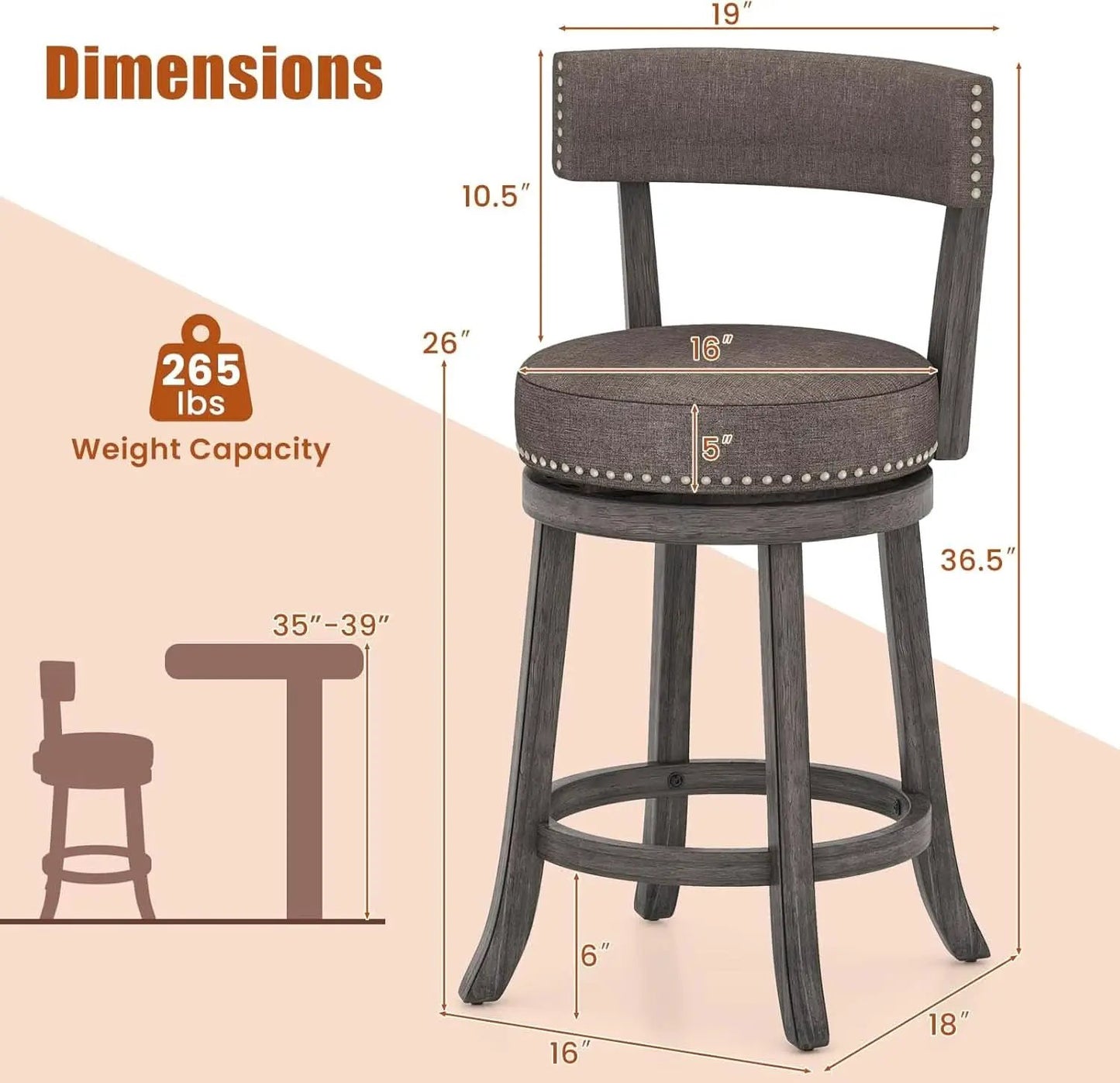 Swivel Bar Stools Set of Two for Kitchen from PriceLows™