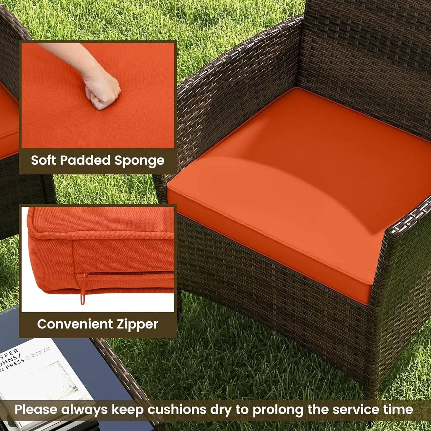 Elegant Rattan Patio Furniture Set with Cushions and Table from PriceLows™