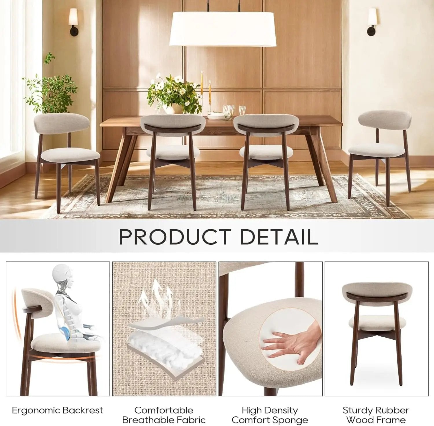 Beige Upholstered Contemporary Wood Dining Chair Set from PriceLows™