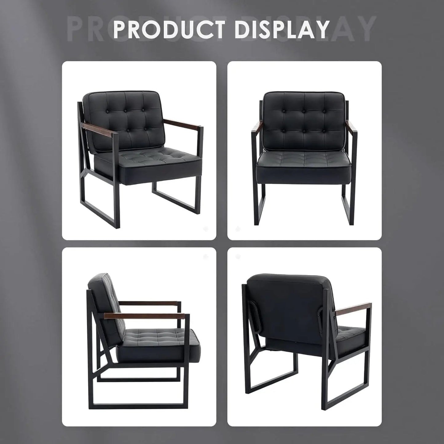 Mid Century Classic Black Leather Upholstered Accent Chair from PriceLows™