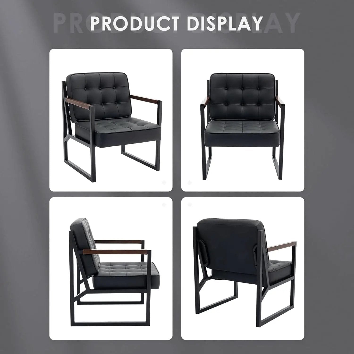Mid Century Classic Black Leather Upholstered Accent Chair from PriceLows™