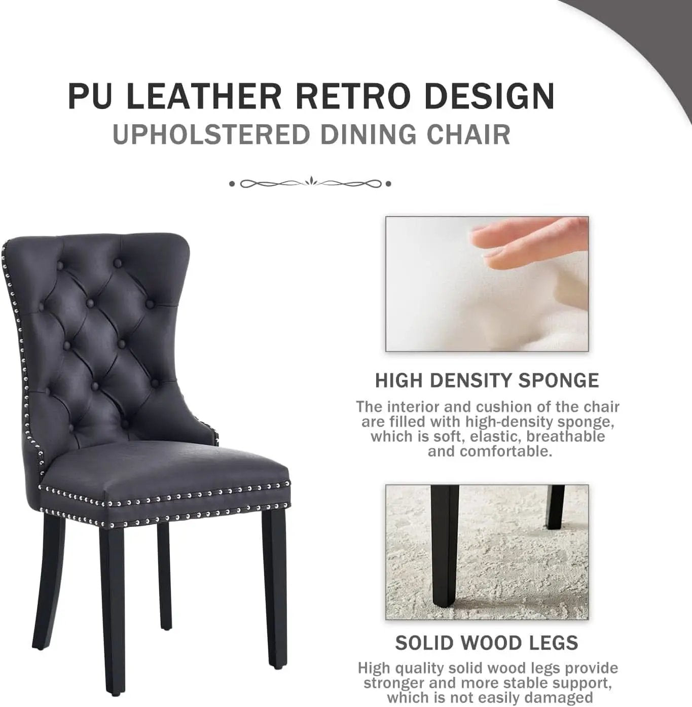 Leather Dining Chairs Set Of 4 Wingback Upholstered With Nailhead Trim Black from PriceLows™
