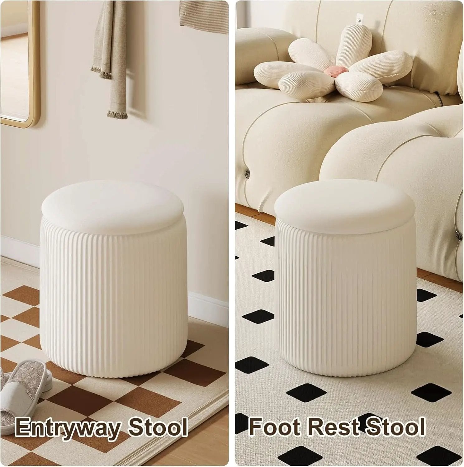 White Velvet Upholstered Storage Ottoman Vanity Set from PriceLows™