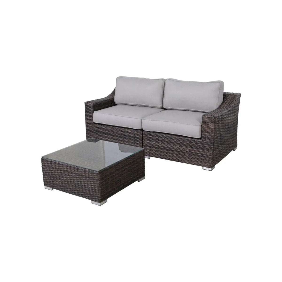 Outdoor Wicker Conversation Set | All-Weather Resin | Tempered Glass Table | 5 Inch Cushions