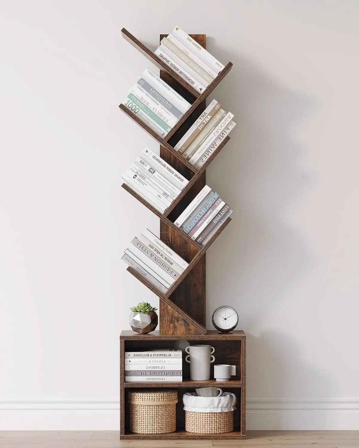 6 Tier Tree Bookshelf With Cabinet Rustic Brown Modern from PriceLows™