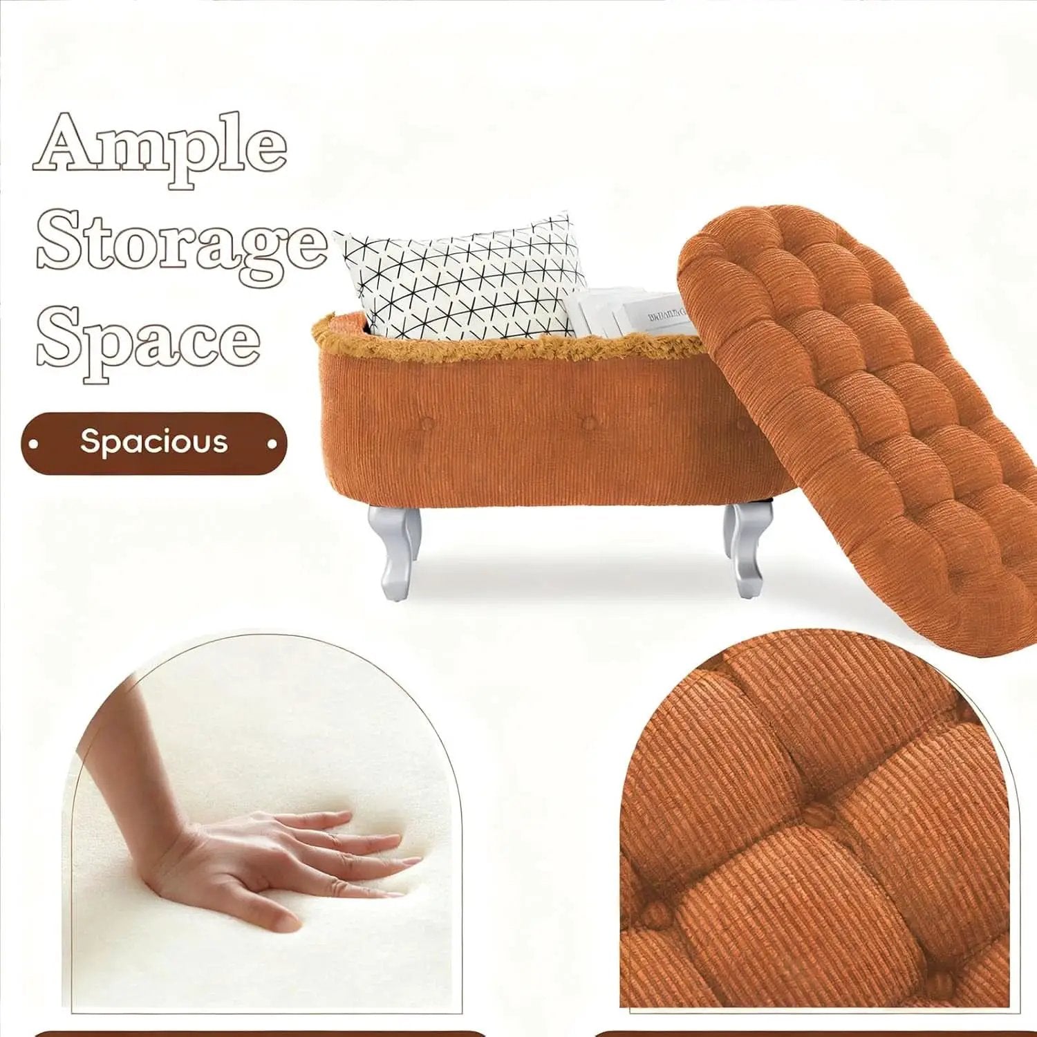 Orange Upholstered Storage Ottoman for Living Room from PriceLows™