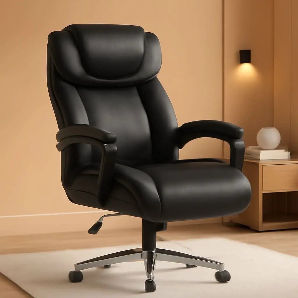 High-Back Headrest Ergonomic Office Chair Black LeatherSoft from PriceLows™