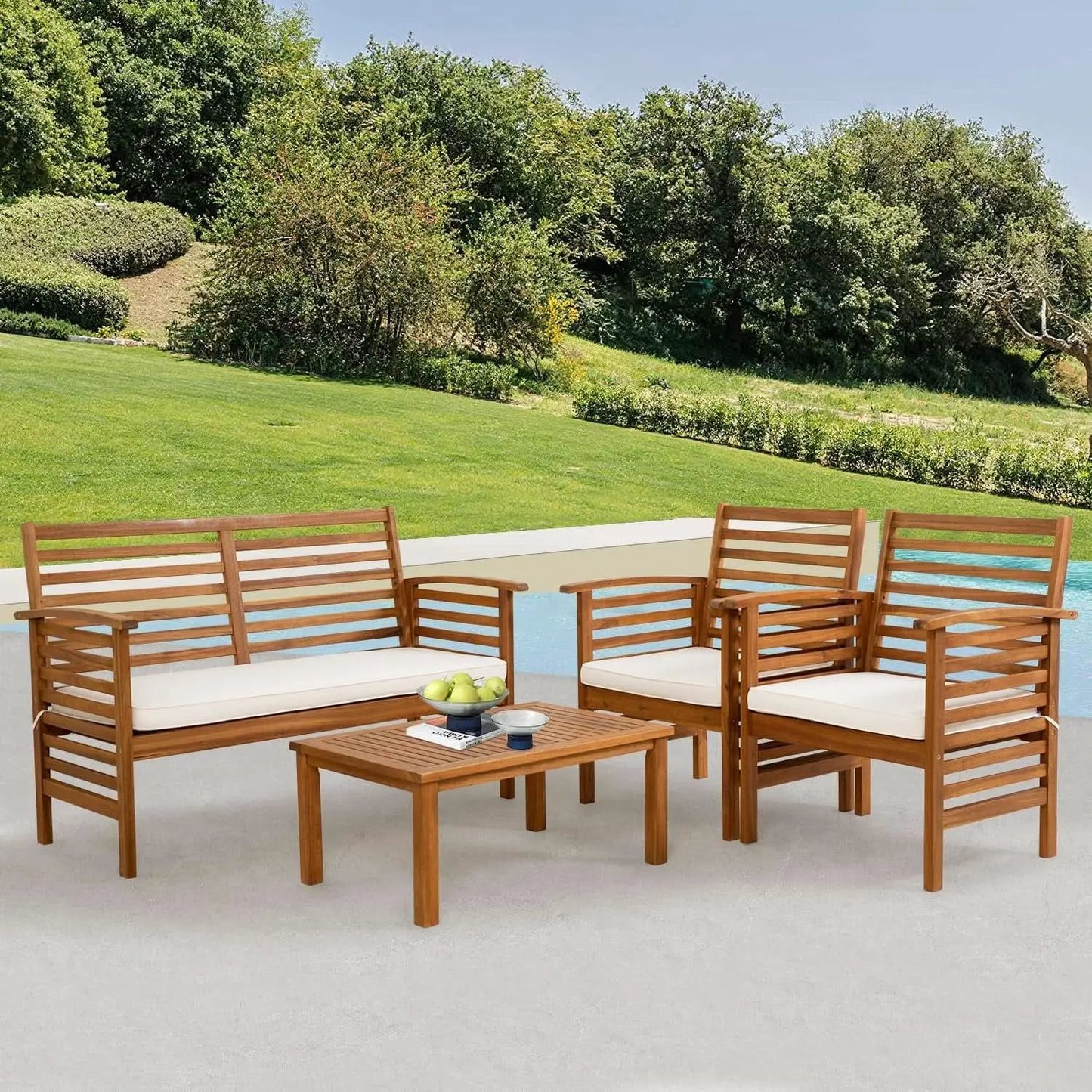 Outdoor Wood Sofa Set Natural Acacia With Thick Cushions from PriceLows™