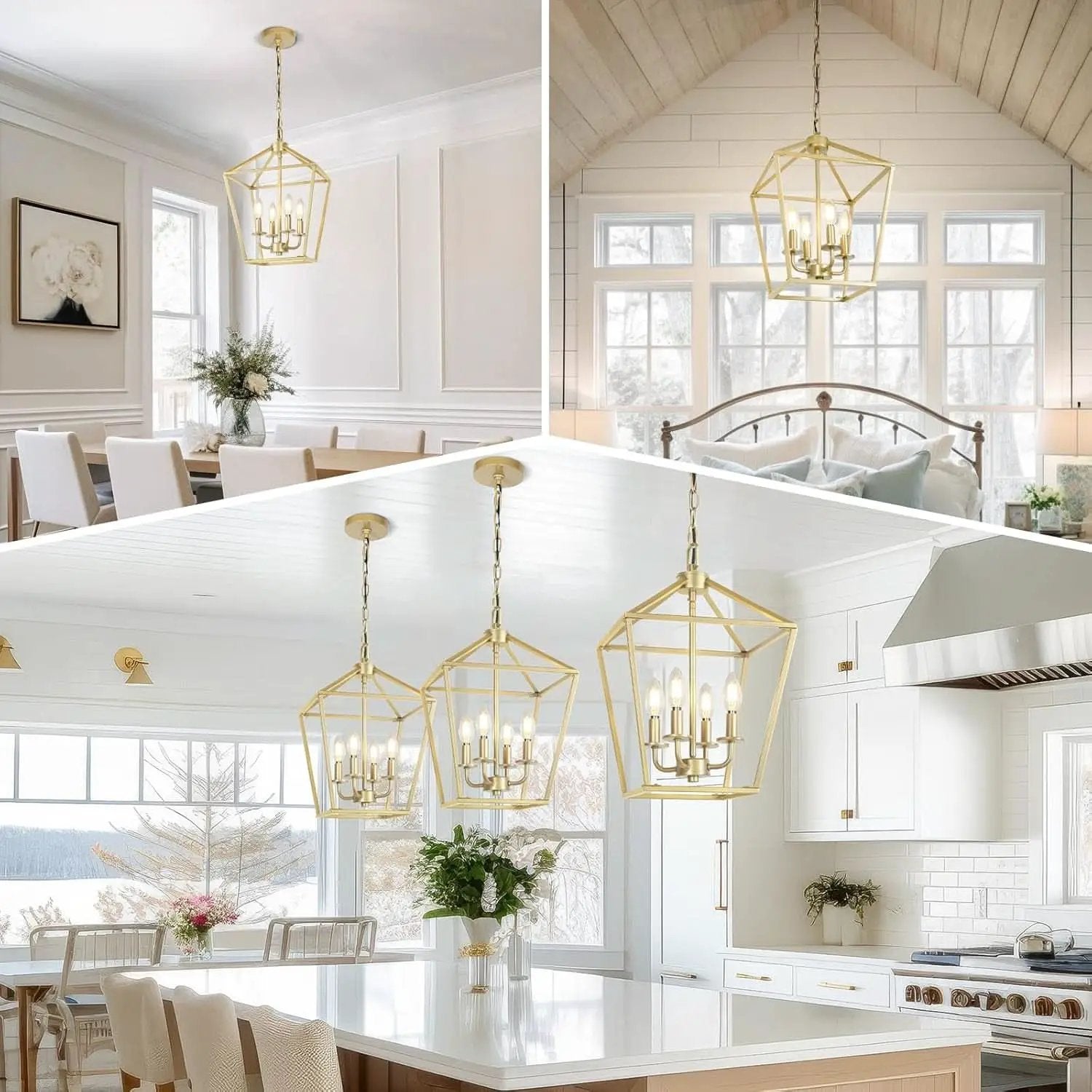 Industrial Gold Lantern Chandelier 4 Light Adjustable from PriceLows™