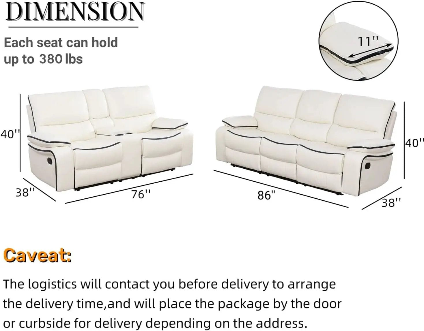 Leather Recliner Sofa Set With Storage Console White from PriceLows™